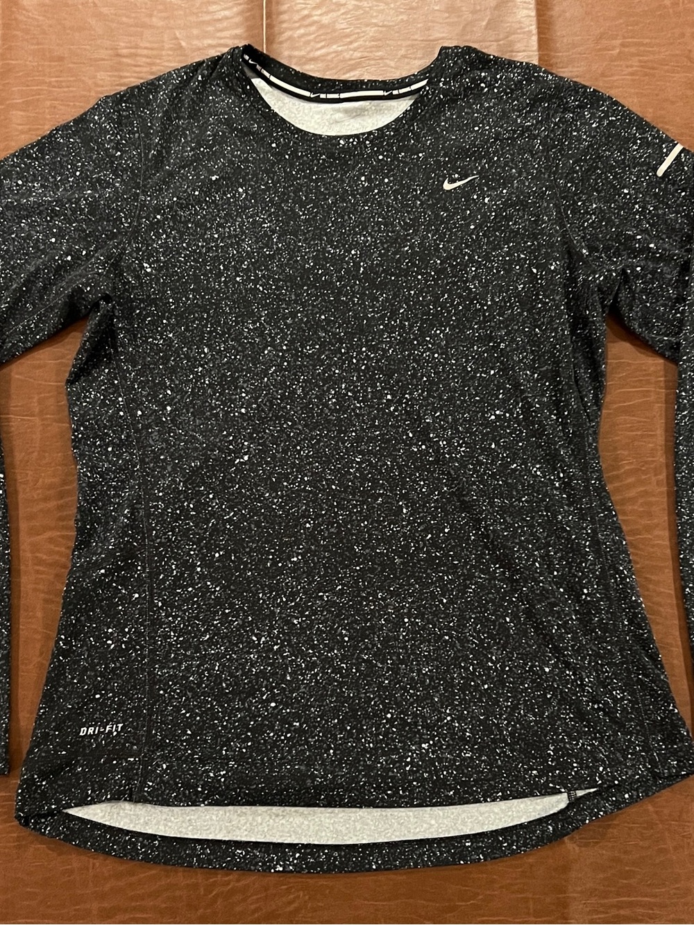 Nike Running Women’s Black White Speckled Long Sleeve Activewear Top - Large